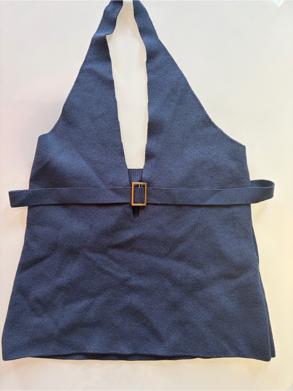 Silence + Noise navy halter-neck crop top